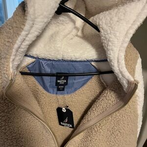 Nautica women Tan and White Sherpa Jacket